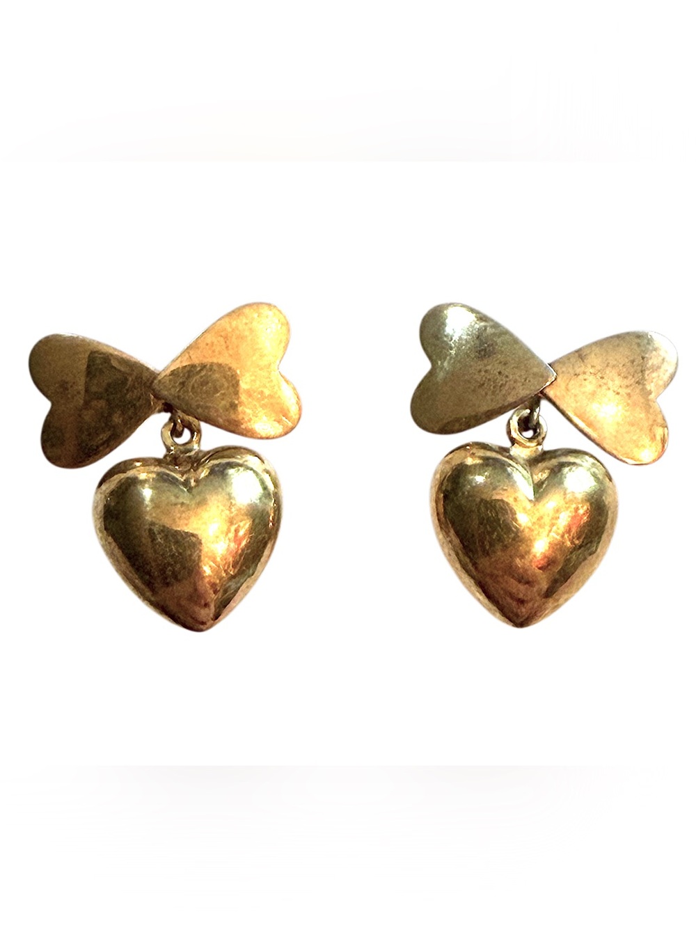 Vintage Gold Bow Heart Drop Earrings Gold